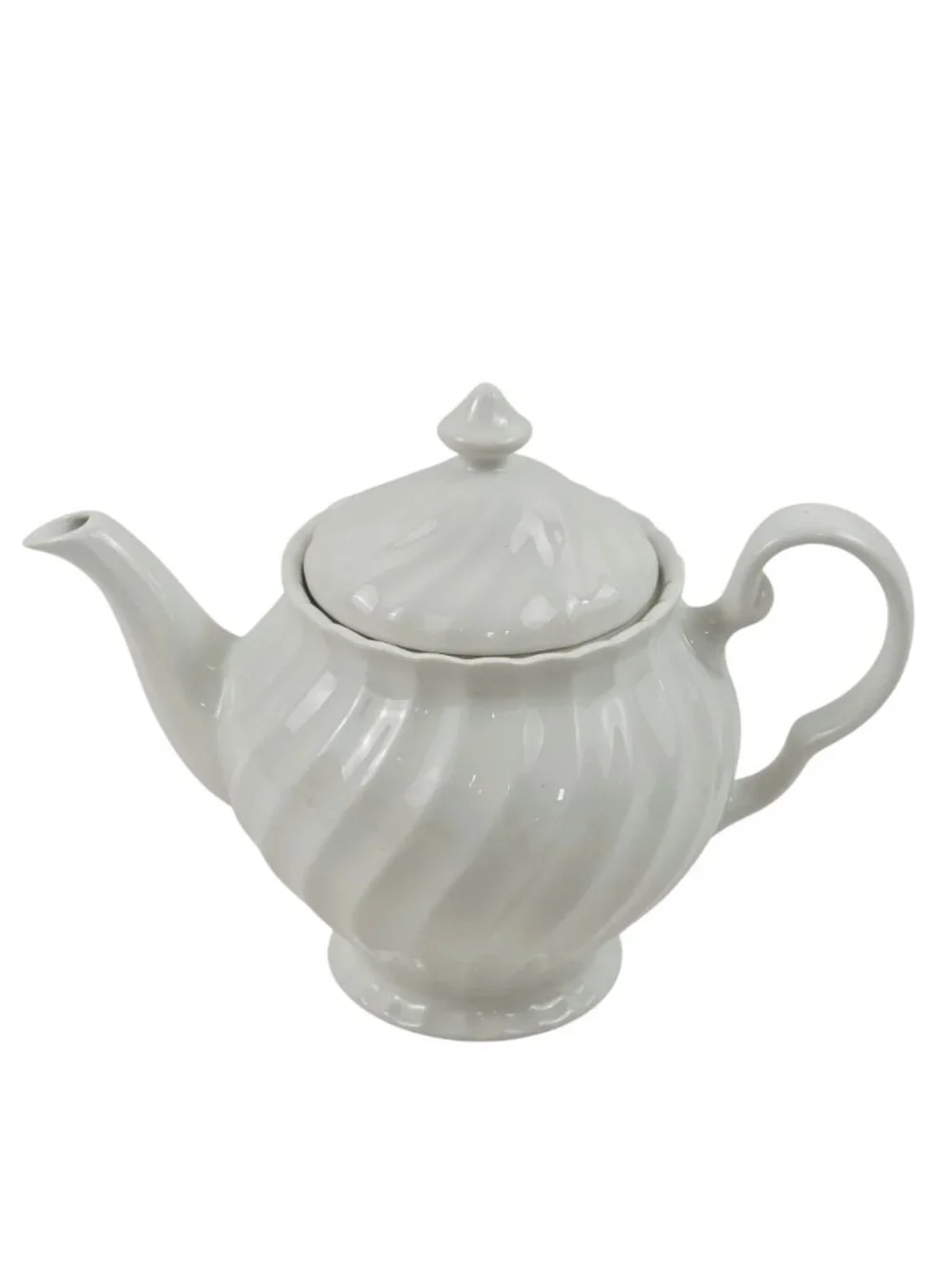 Johnson Brothers Regency Teapot White Swirl Design Lidded England Vintage